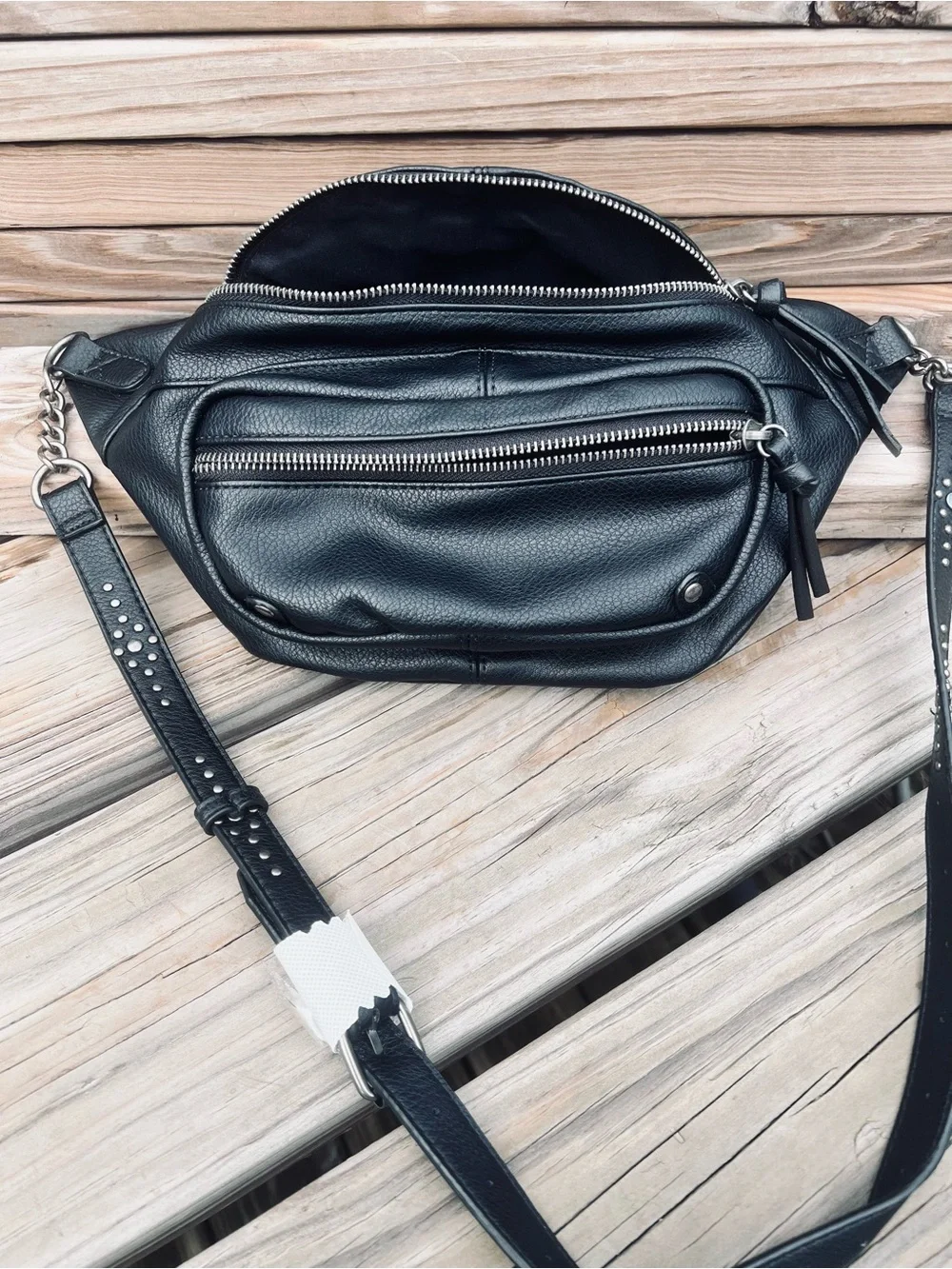 •Black Leather Riveted Crossbody Belt Bag! NEW!